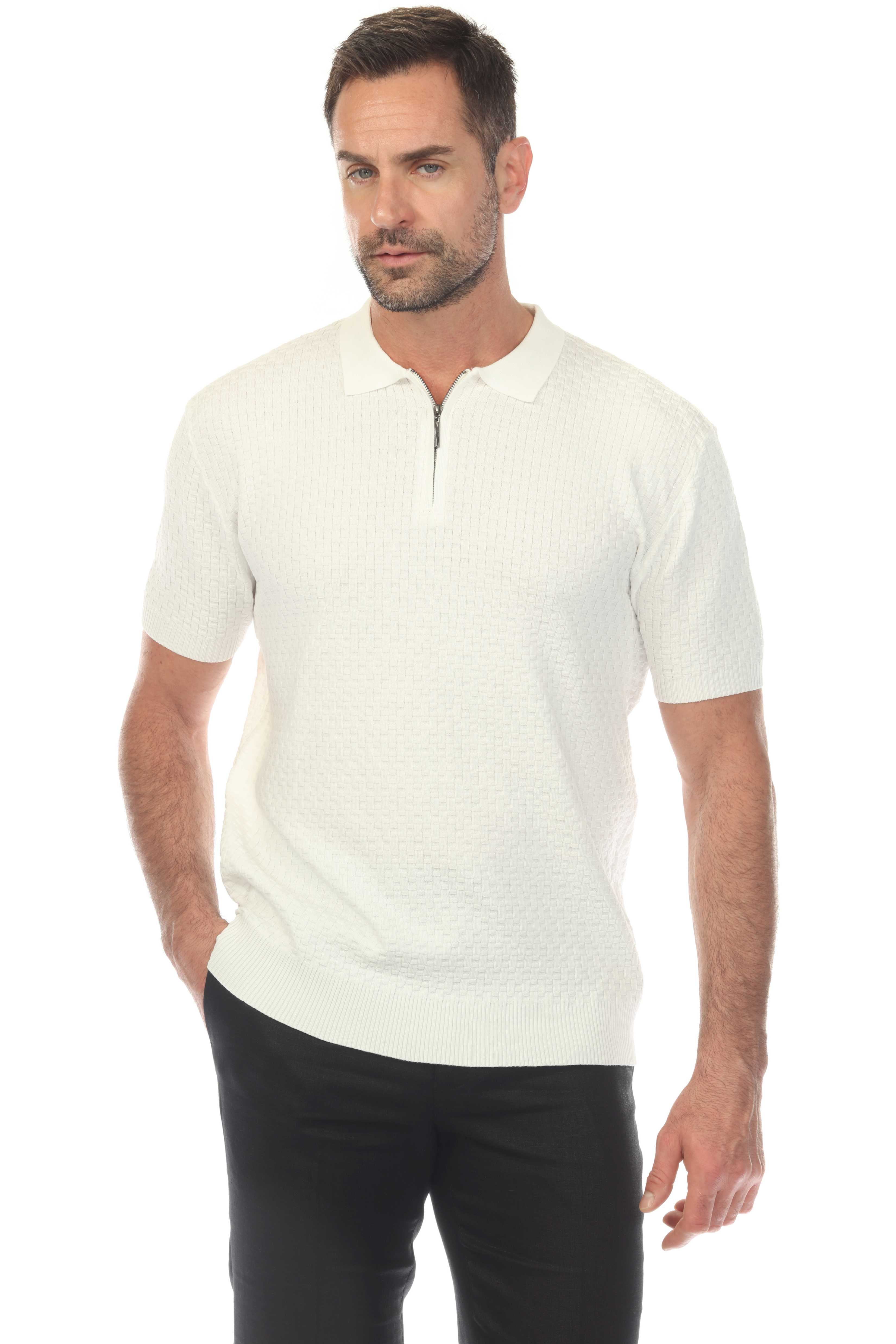 Men's Stylish Premium Knit Textured Polo Shirt with Stripe Accents
