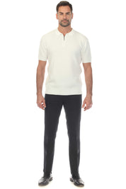 Men's Stylish Premium Knit Textured Polo Shirt with Stripe Accents