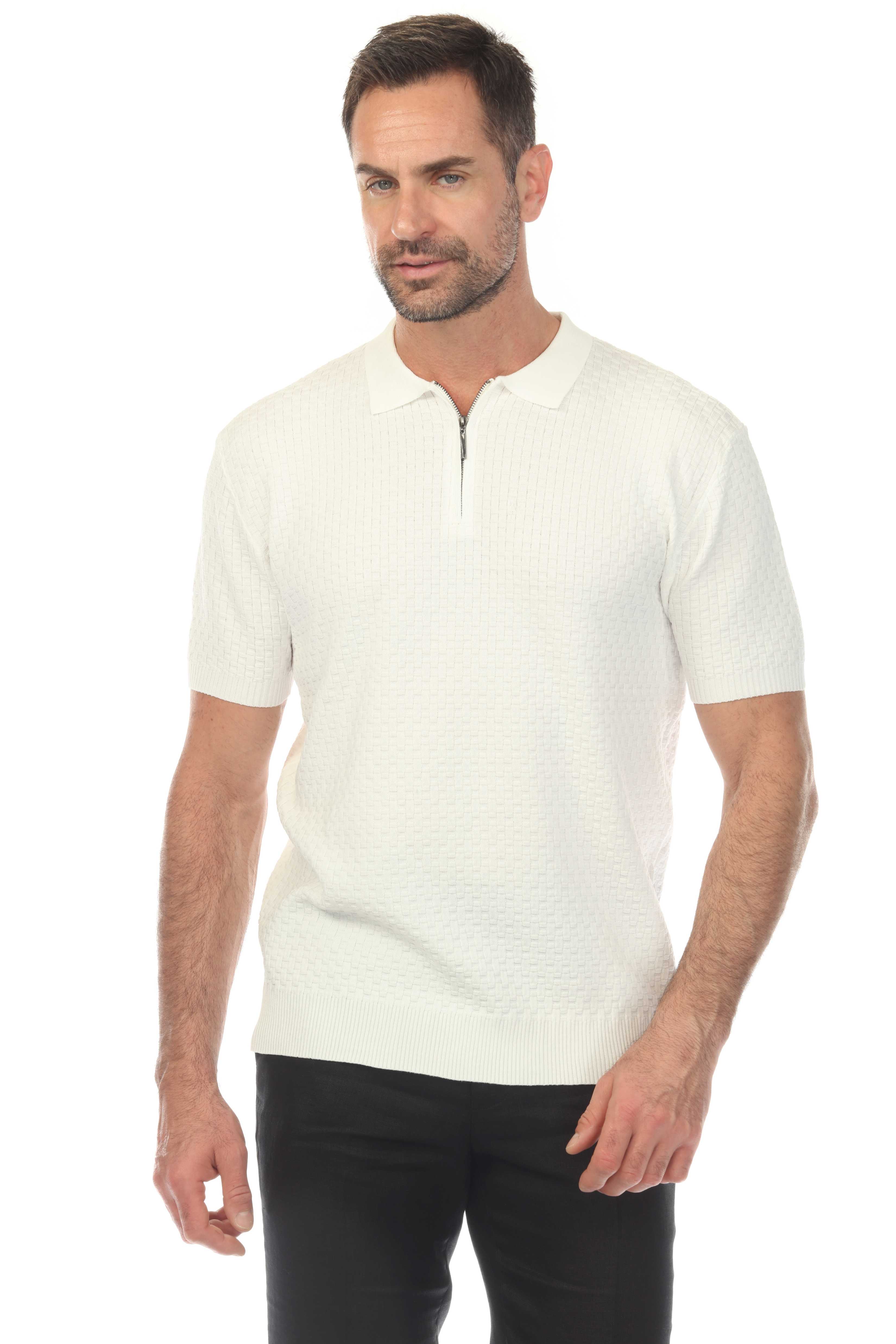 Men's Stylish Premium Knit Textured Polo Shirt with Stripe Accents