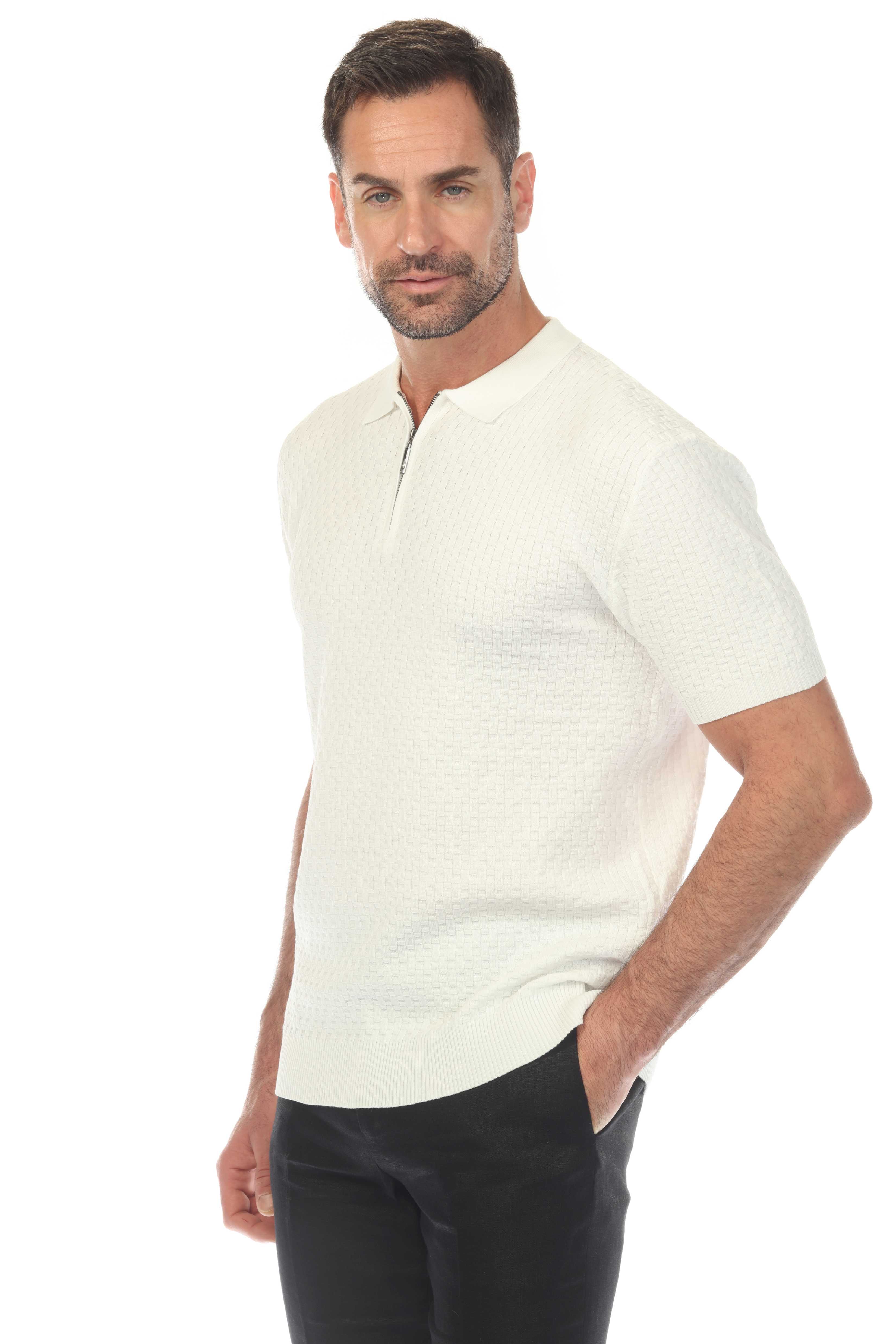Men's Stylish Premium Knit Textured Polo Shirt with Stripe Accents