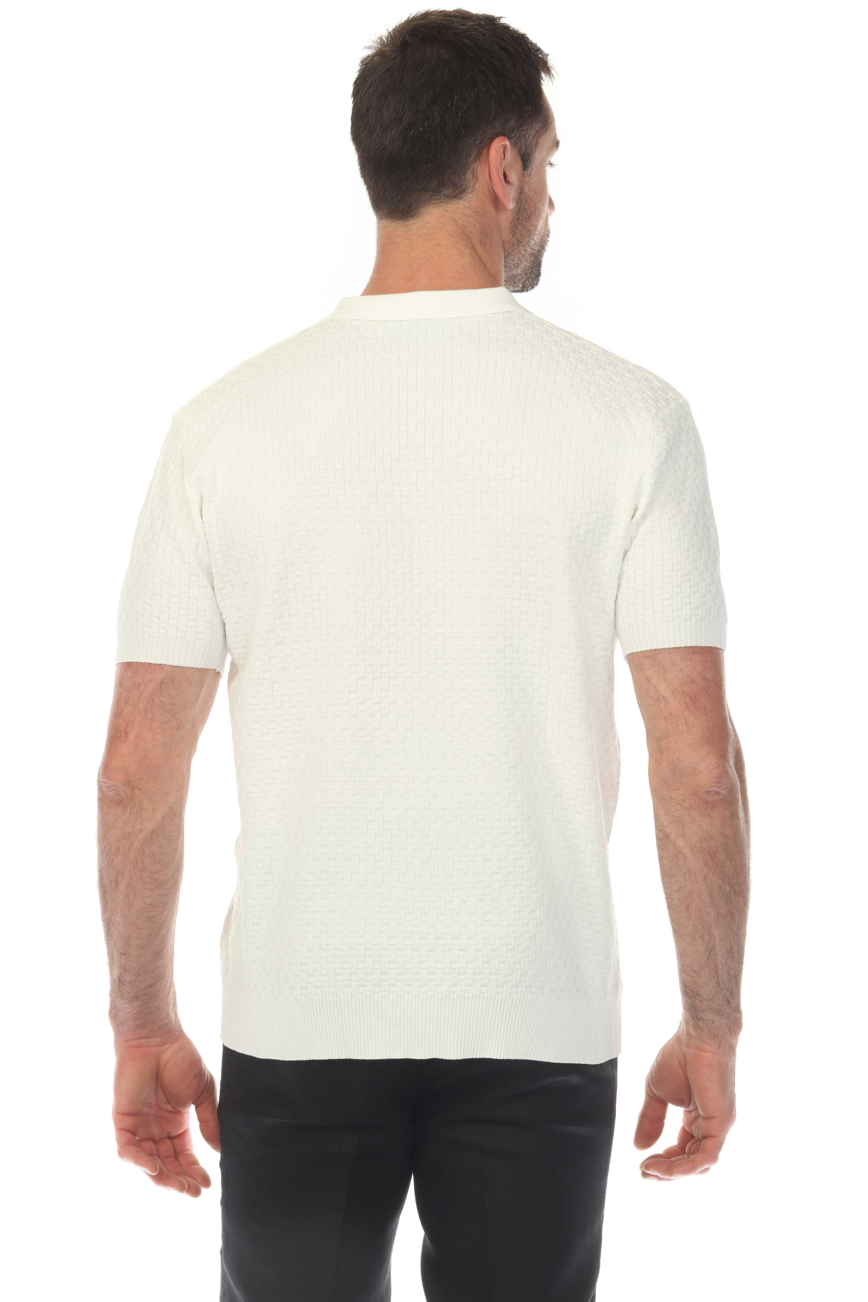 Men's Stylish Premium Knit Textured Polo Shirt with Stripe Accents