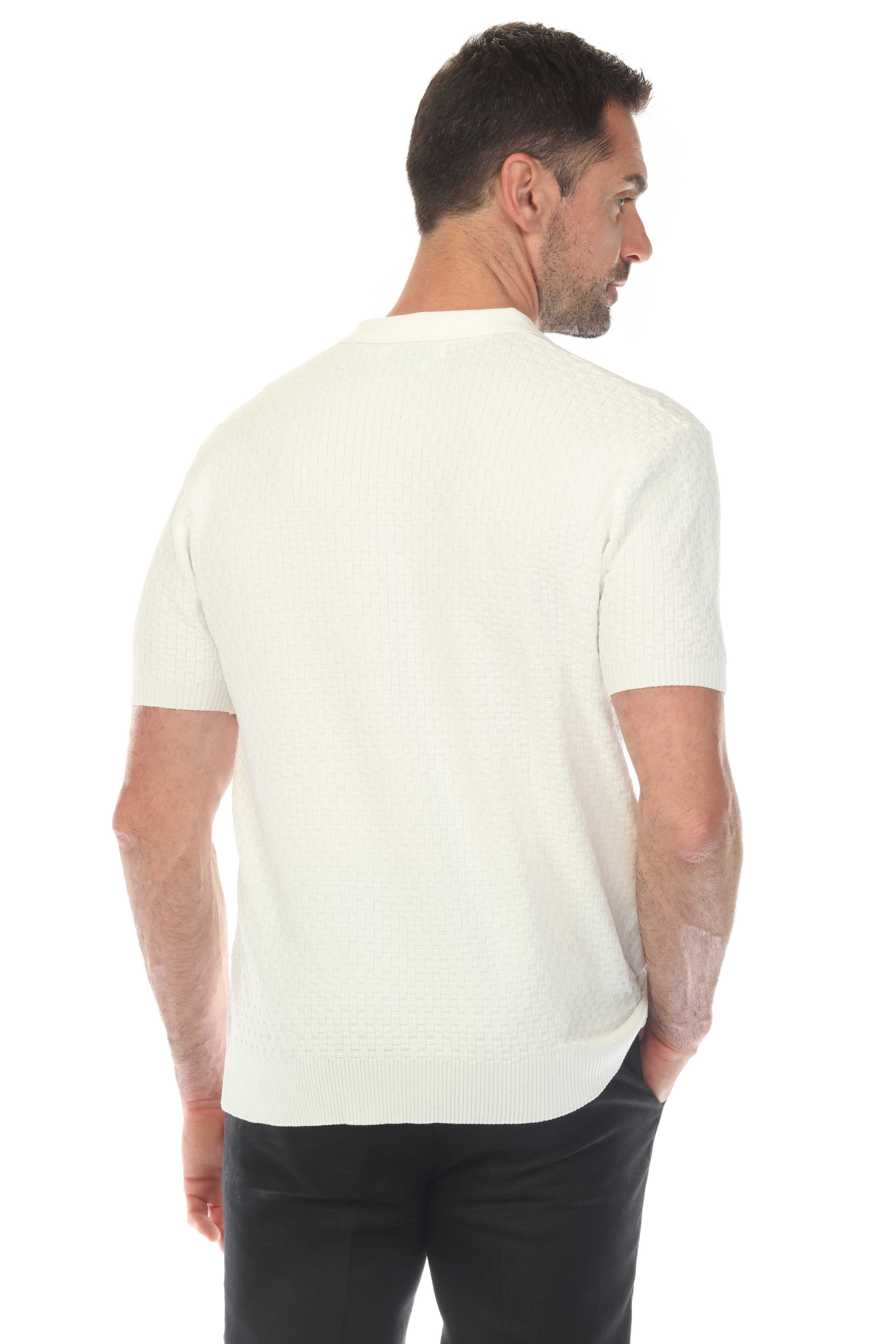 Men's Stylish Premium Knit Textured Polo Shirt with Stripe Accents