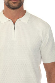 Men's Stylish Premium Knit Textured Polo Shirt with Stripe Accents