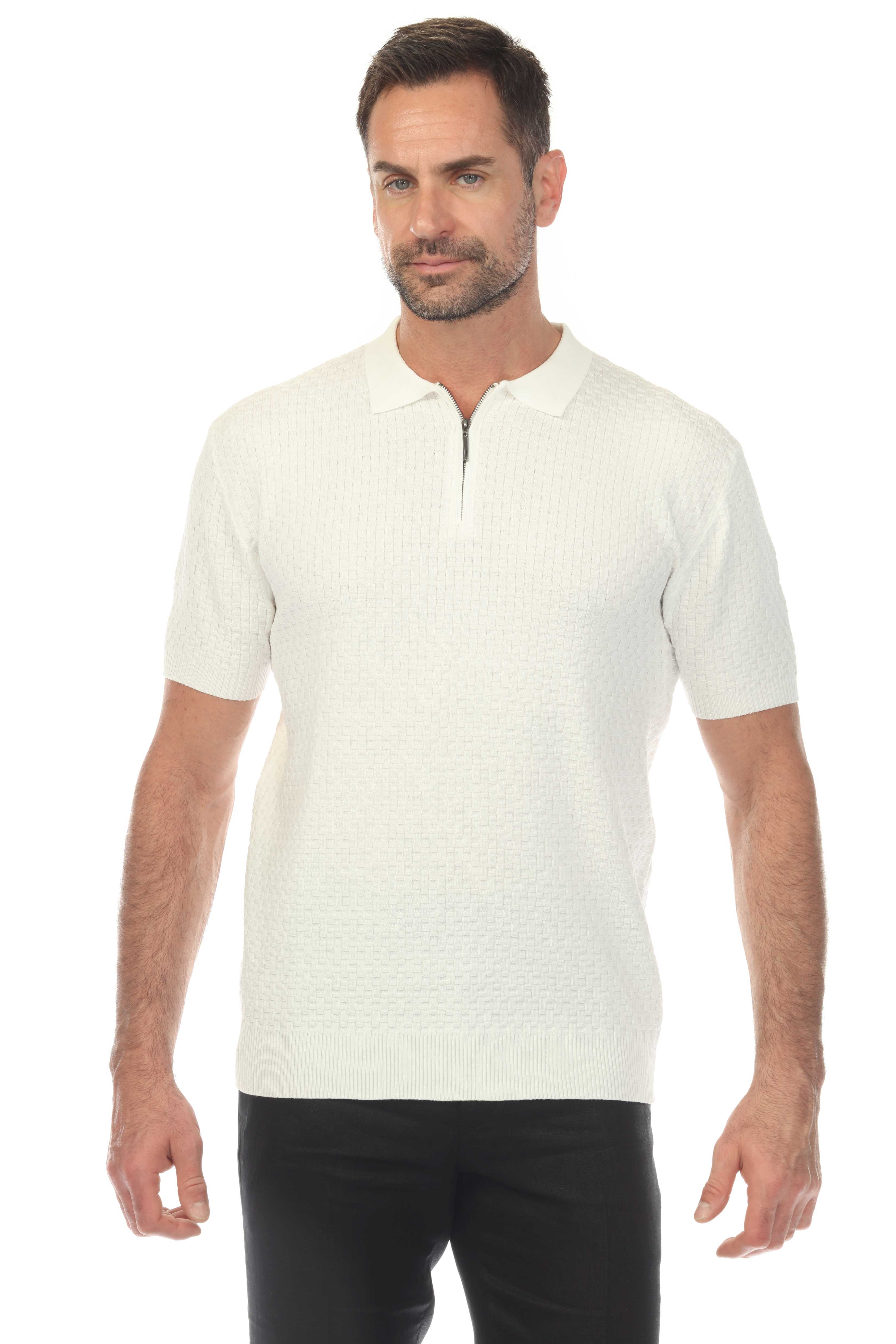 Men's Stylish Premium Knit Textured Polo Shirt with Stripe Accents