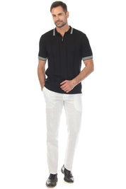 Men's Stylish Premium Knit Textured Polo Shirt with Stripe Accents