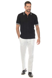 Men's Stylish Premium Knit Textured Polo Shirt with Stripe Accents
