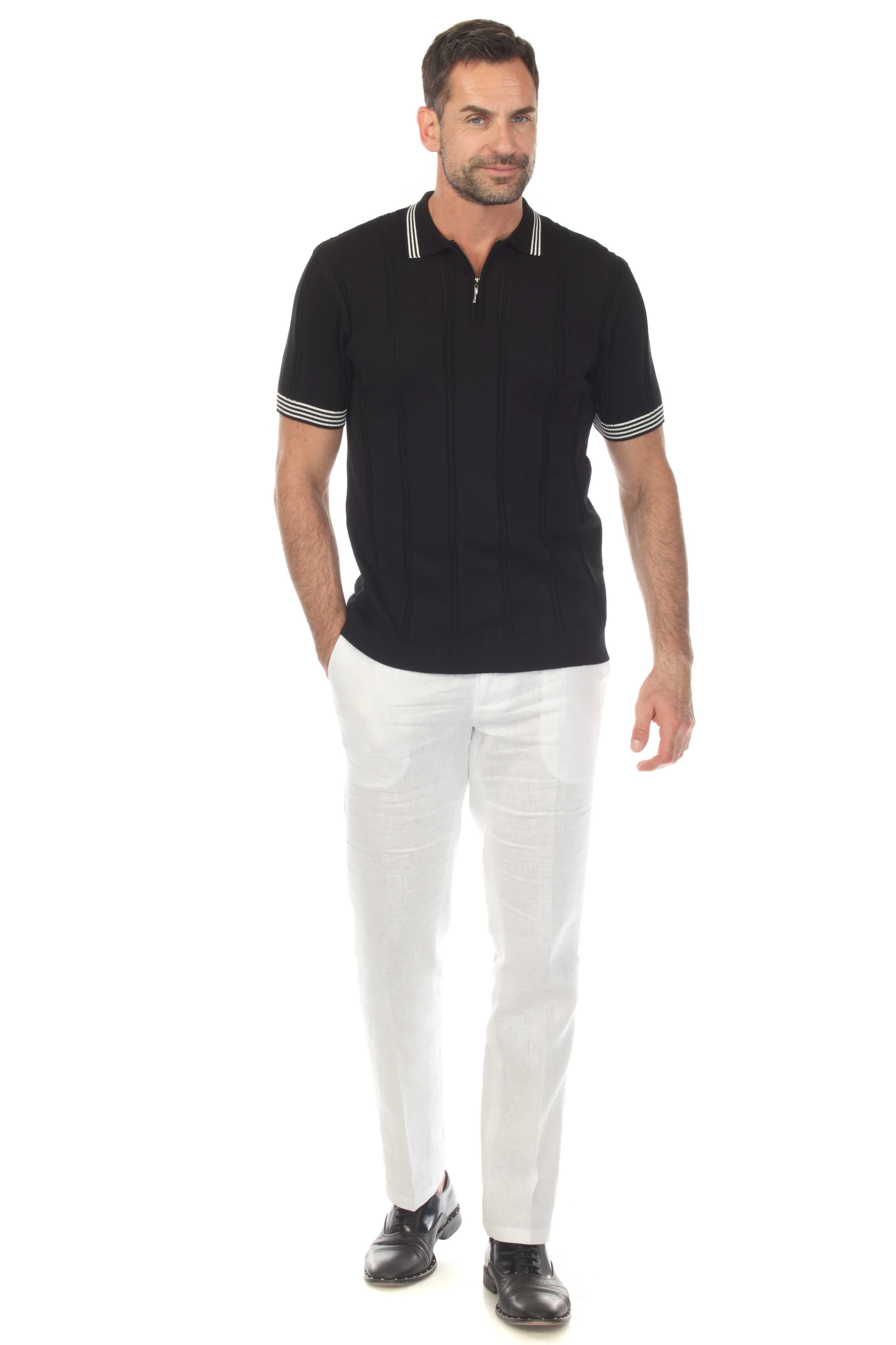 Men's Stylish Premium Knit Textured Polo Shirt with Stripe Accents