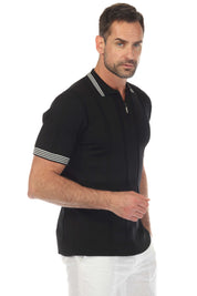 Men's Stylish Premium Knit Textured Polo Shirt with Stripe Accents