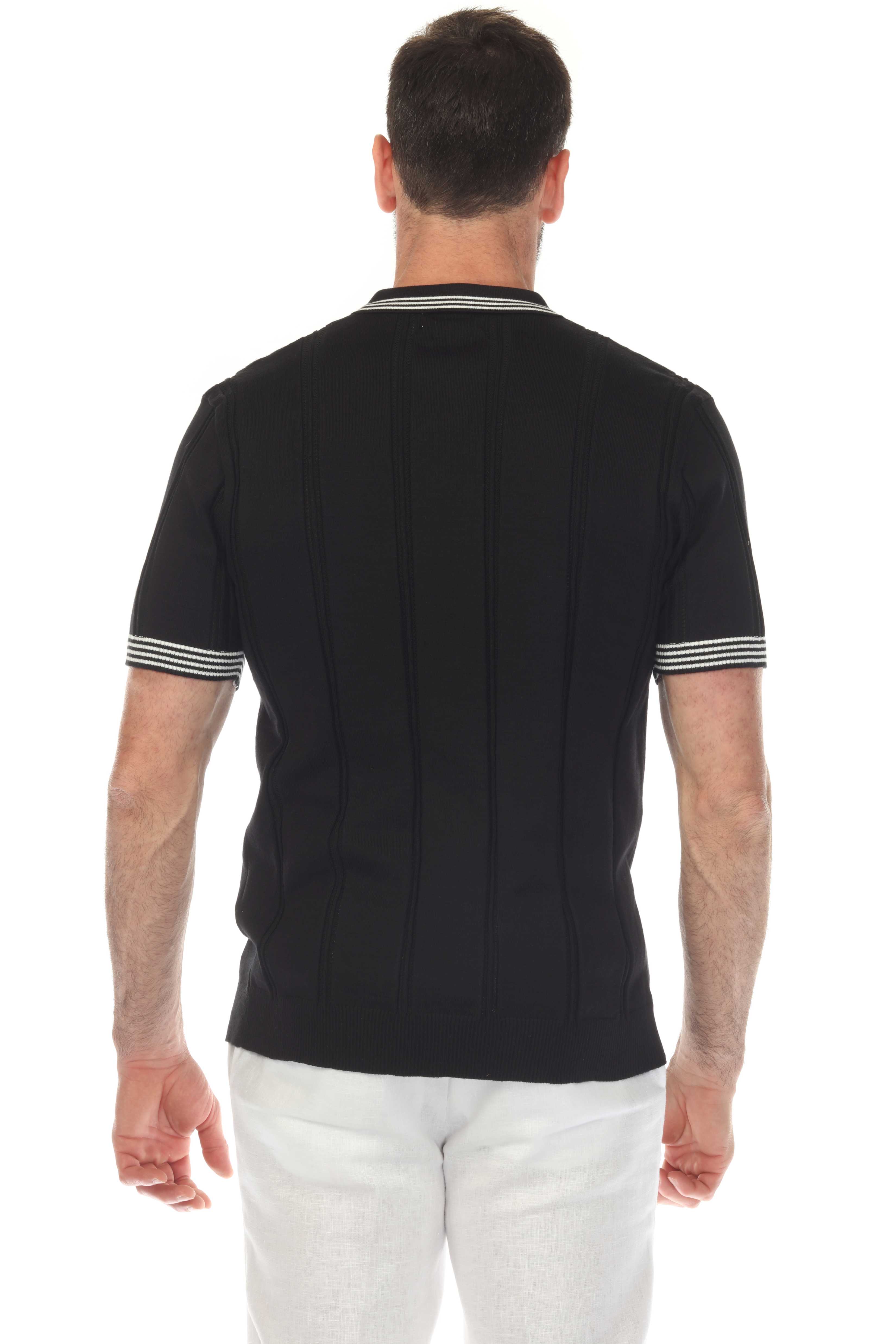 Men's Stylish Premium Knit Textured Polo Shirt with Stripe Accents