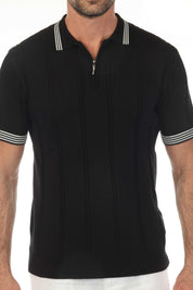 Men's Stylish Premium Knit Textured Polo Shirt with Stripe Accents