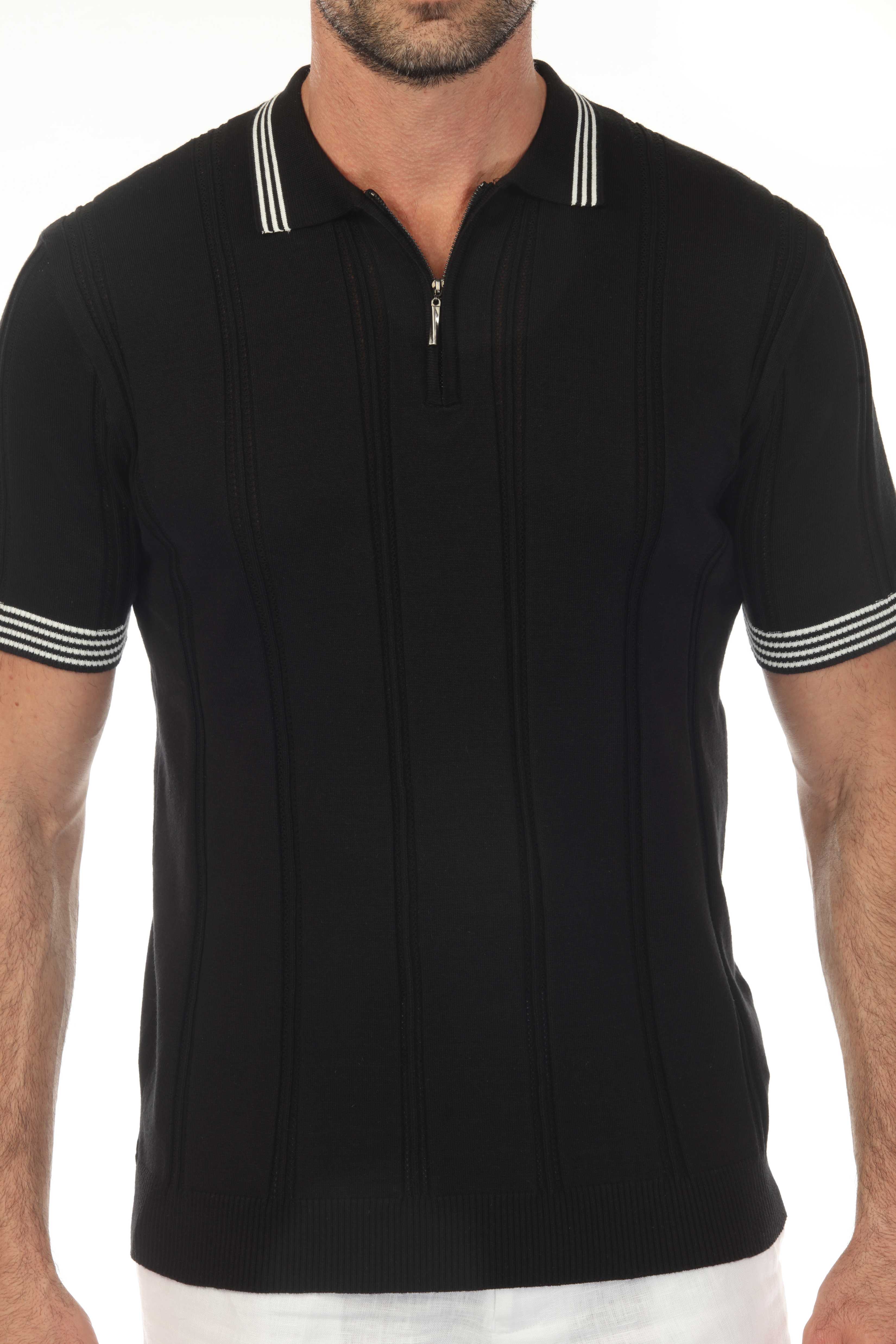 Men's Stylish Premium Knit Textured Polo Shirt with Stripe Accents