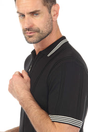 Men's Stylish Premium Knit Textured Polo Shirt with Stripe Accents