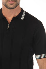 Men's Stylish Premium Knit Textured Polo Shirt with Stripe Accents