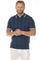 Front view of a man wearing the Men's Premium Knit Textured Polo Shirt; it's blue with white stripes.