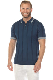 Men's Stylish Premium Knit Textured Polo Shirt with Stripe Accents