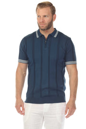 Men's Stylish Premium Knit Textured Polo Shirt with Stripe Accents