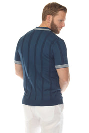Men's Stylish Premium Knit Textured Polo Shirt with Stripe Accents