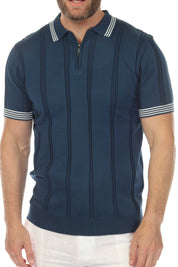 Men's Stylish Premium Knit Textured Polo Shirt with Stripe Accents