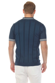 Men's Stylish Premium Knit Textured Polo Shirt with Stripe Accents