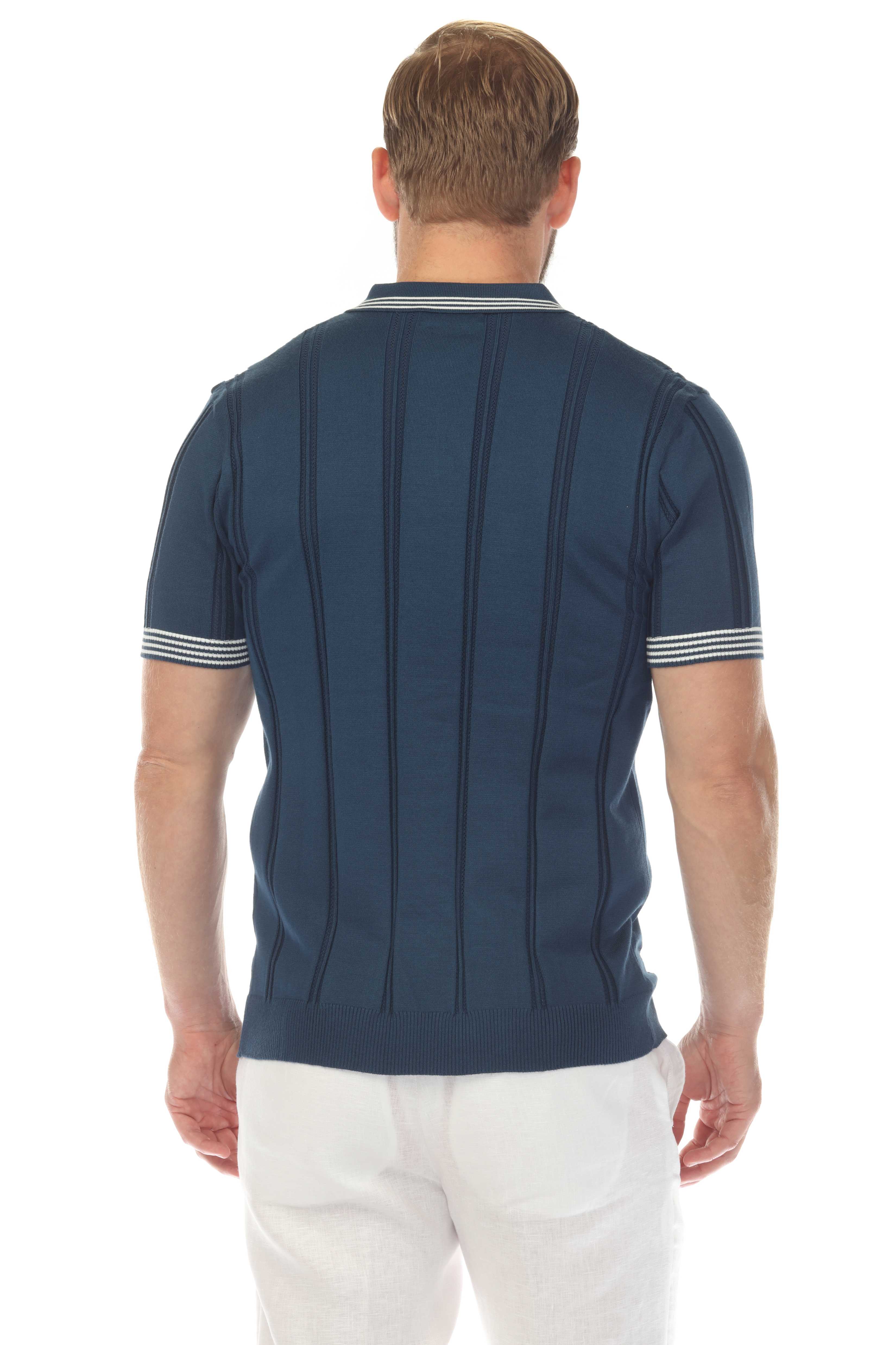 Men's Stylish Premium Knit Textured Polo Shirt with Stripe Accents