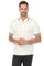 Front view of a man wearing a white Men’s Premium Knit Textured Polo Shirt with stripe accents.