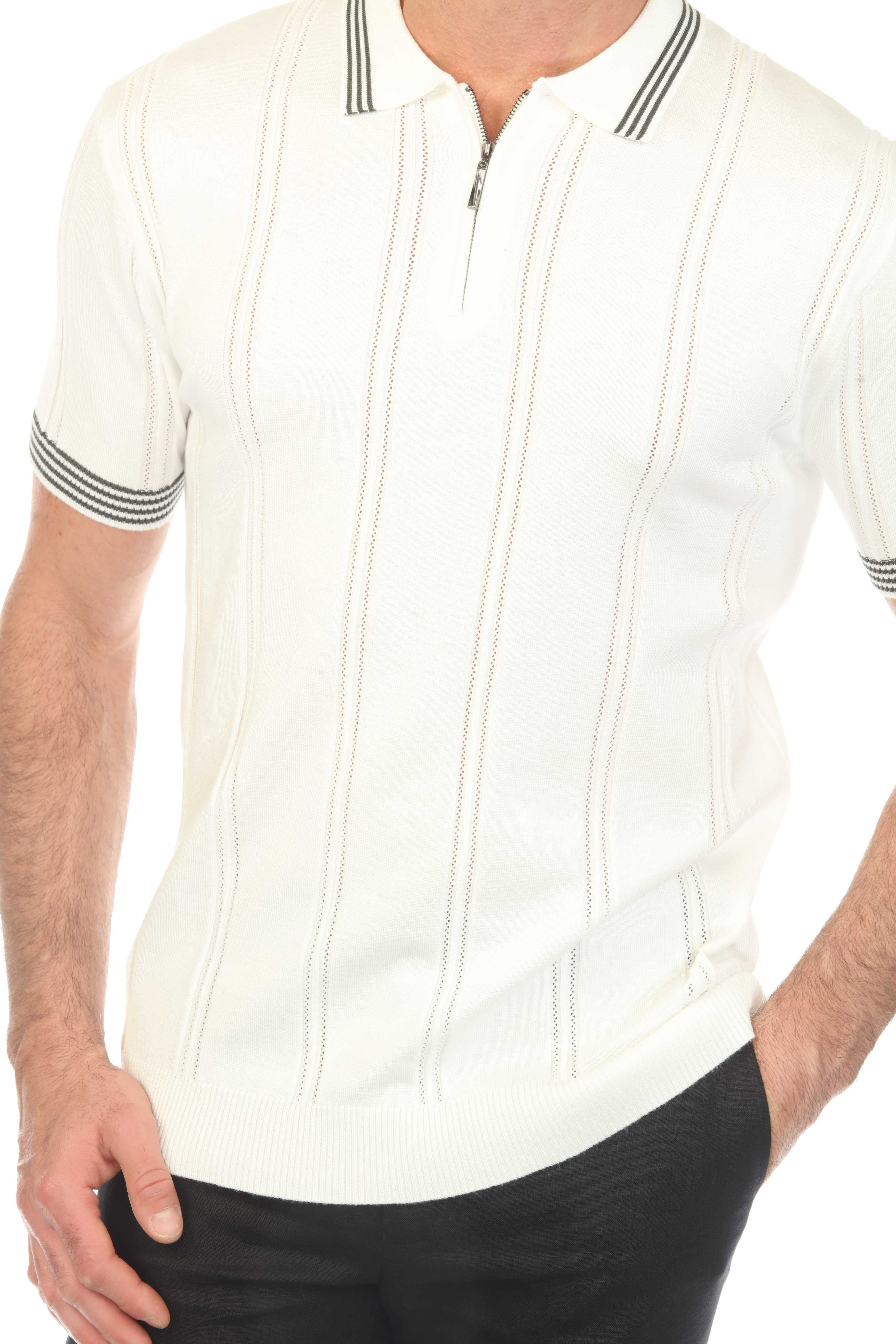 Men's Stylish Premium Knit Textured Polo Shirt with Stripe Accents