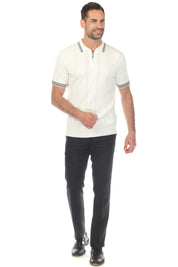 Men's Stylish Premium Knit Textured Polo Shirt with Stripe Accents