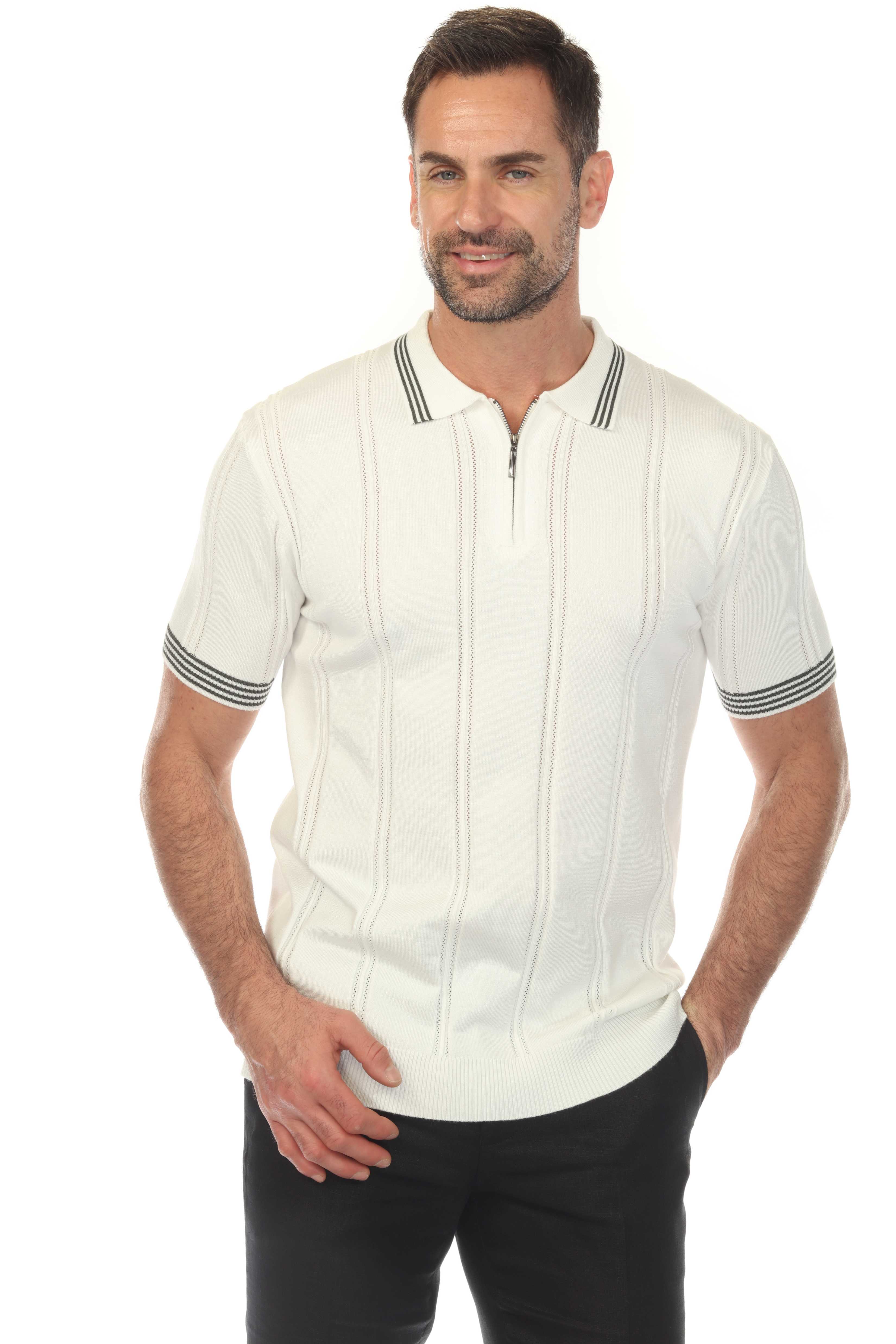 Men's Stylish Premium Knit Textured Polo Shirt with Stripe Accents