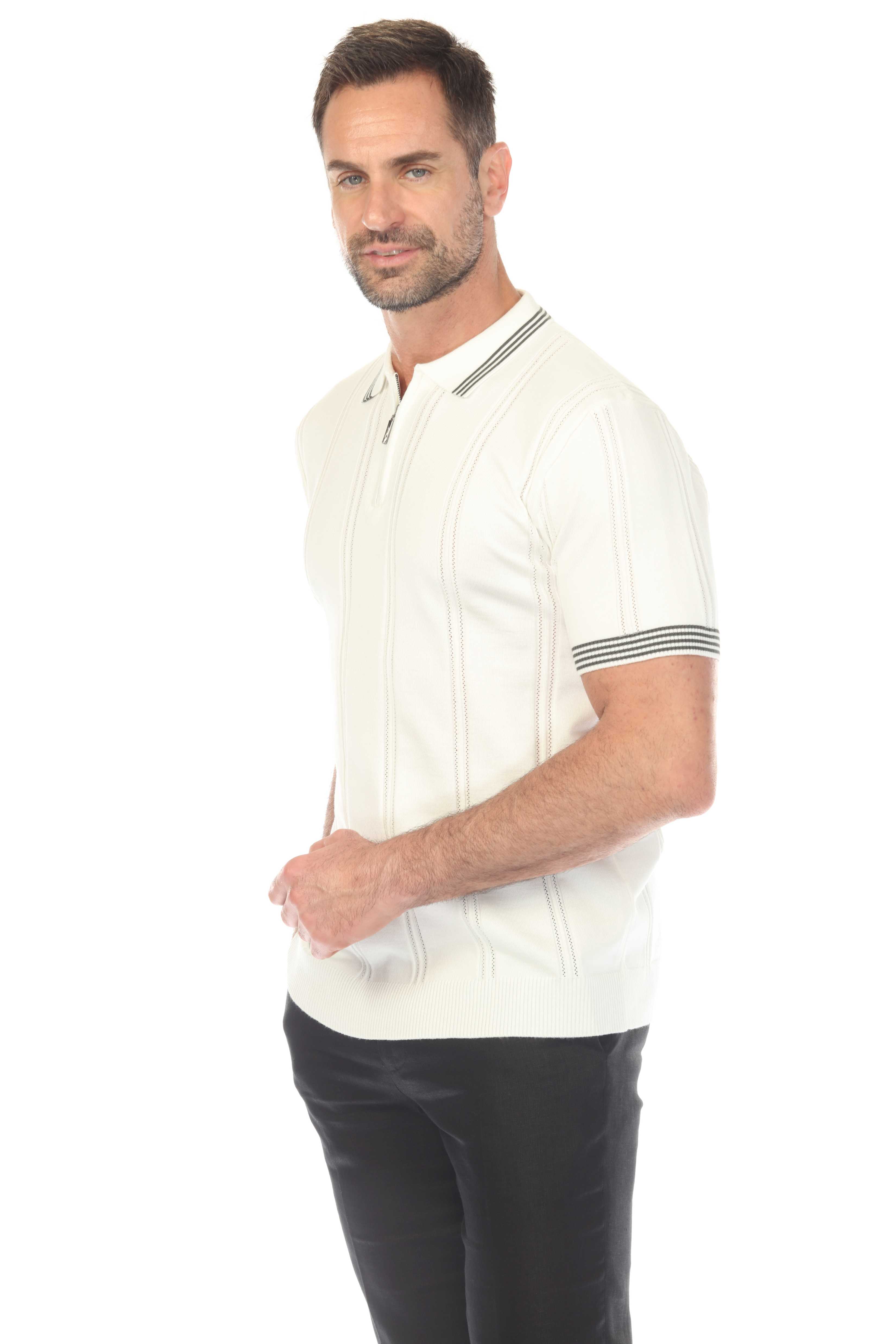 Men's Stylish Premium Knit Textured Polo Shirt with Stripe Accents