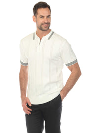 Men's Stylish Premium Knit Textured Polo Shirt with Stripe Accents