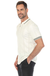 Men's Stylish Premium Knit Textured Polo Shirt with Stripe Accents