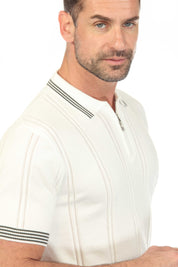 Men's Stylish Premium Knit Textured Polo Shirt with Stripe Accents