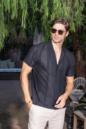 Men's Textured Button Down Knit Shirt