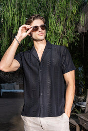 Men's Textured Button Down Knit Shirt
