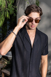 Men's Textured Button Down Knit Shirt