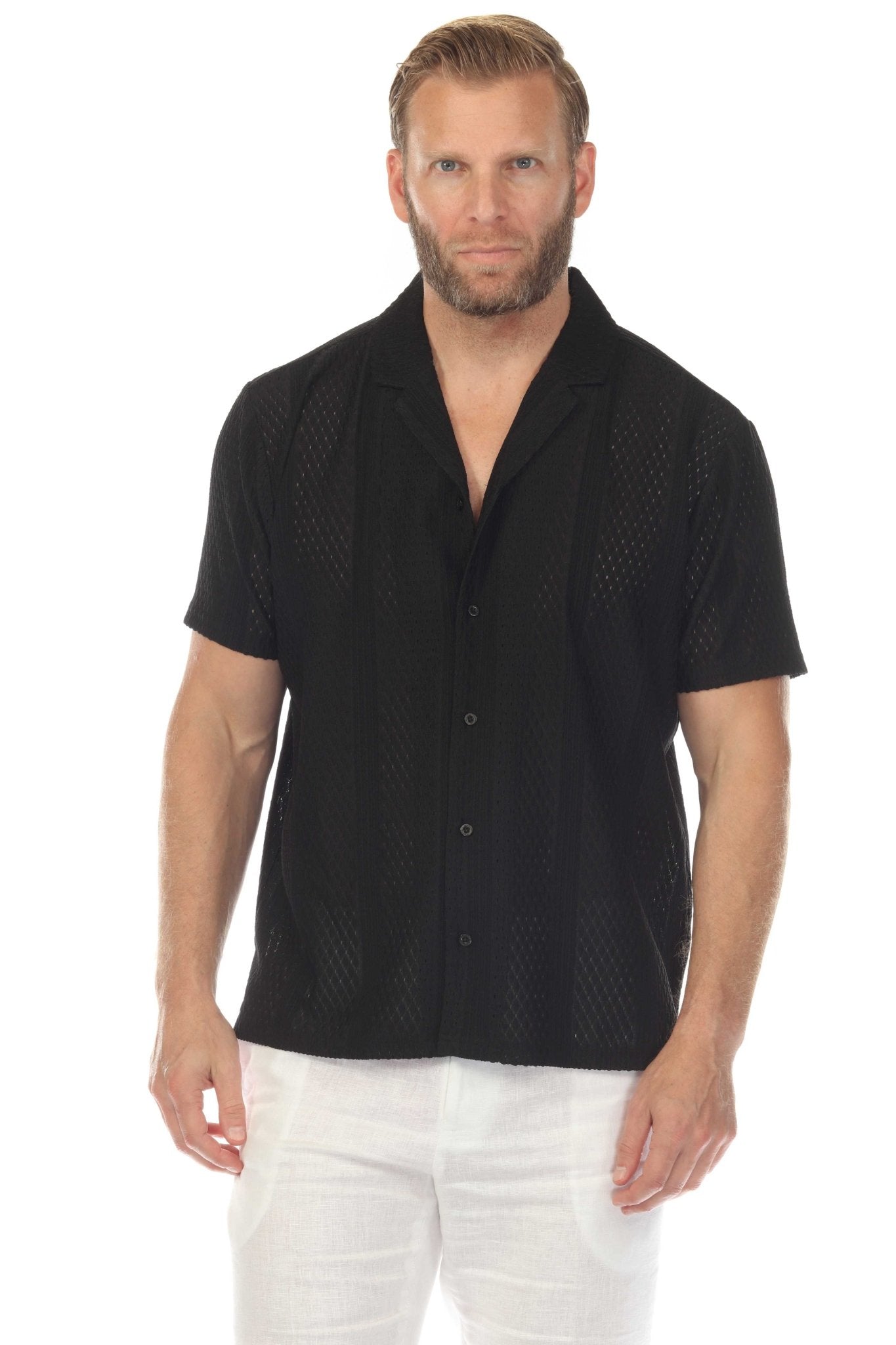 Men's Textured Button Down Knit Shirt