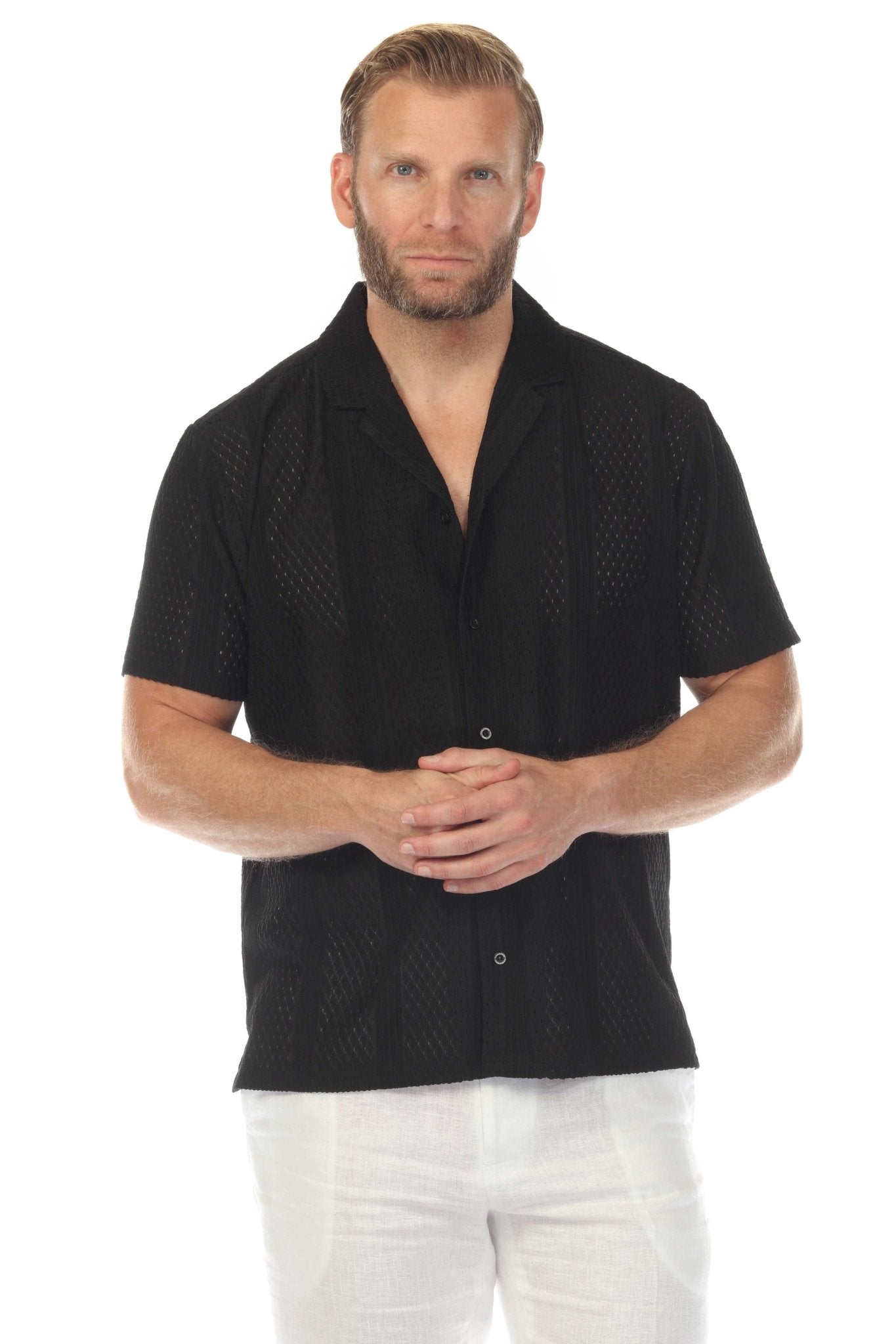 Men's Textured Button Down Knit Shirt