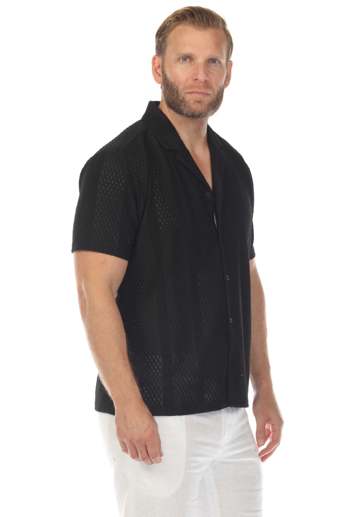 Men's Textured Button Down Knit Shirt