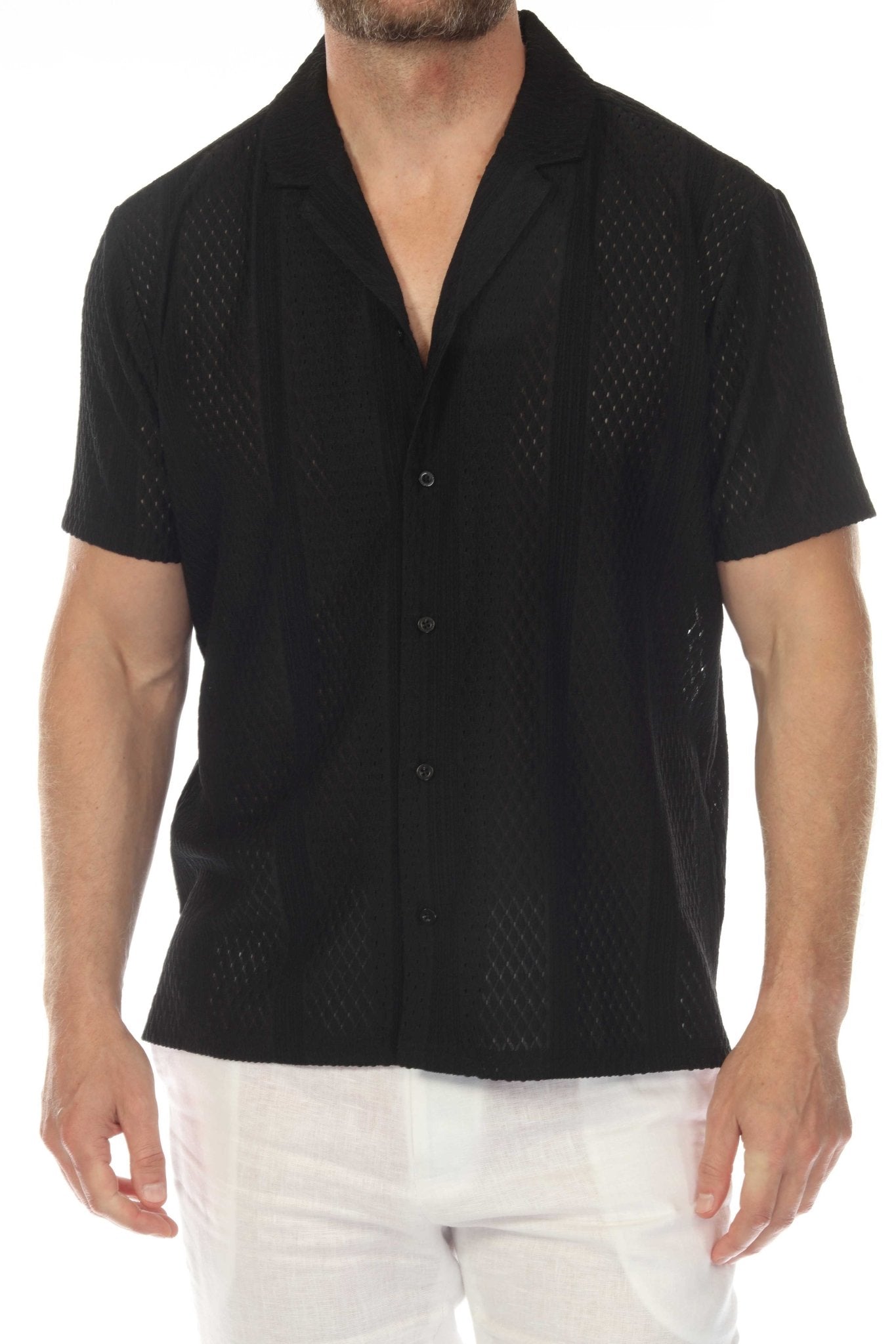 Men's Textured Button Down Knit Shirt