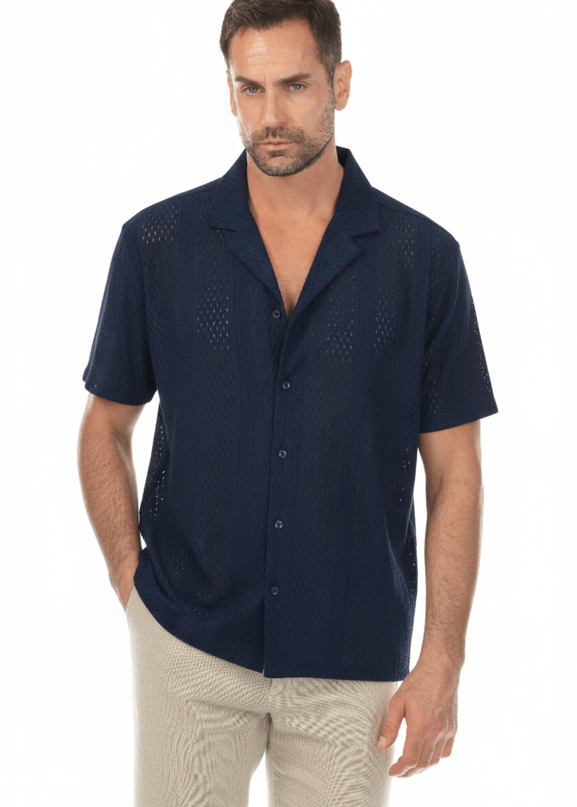 Men's Textured Button Down Knit Shirt