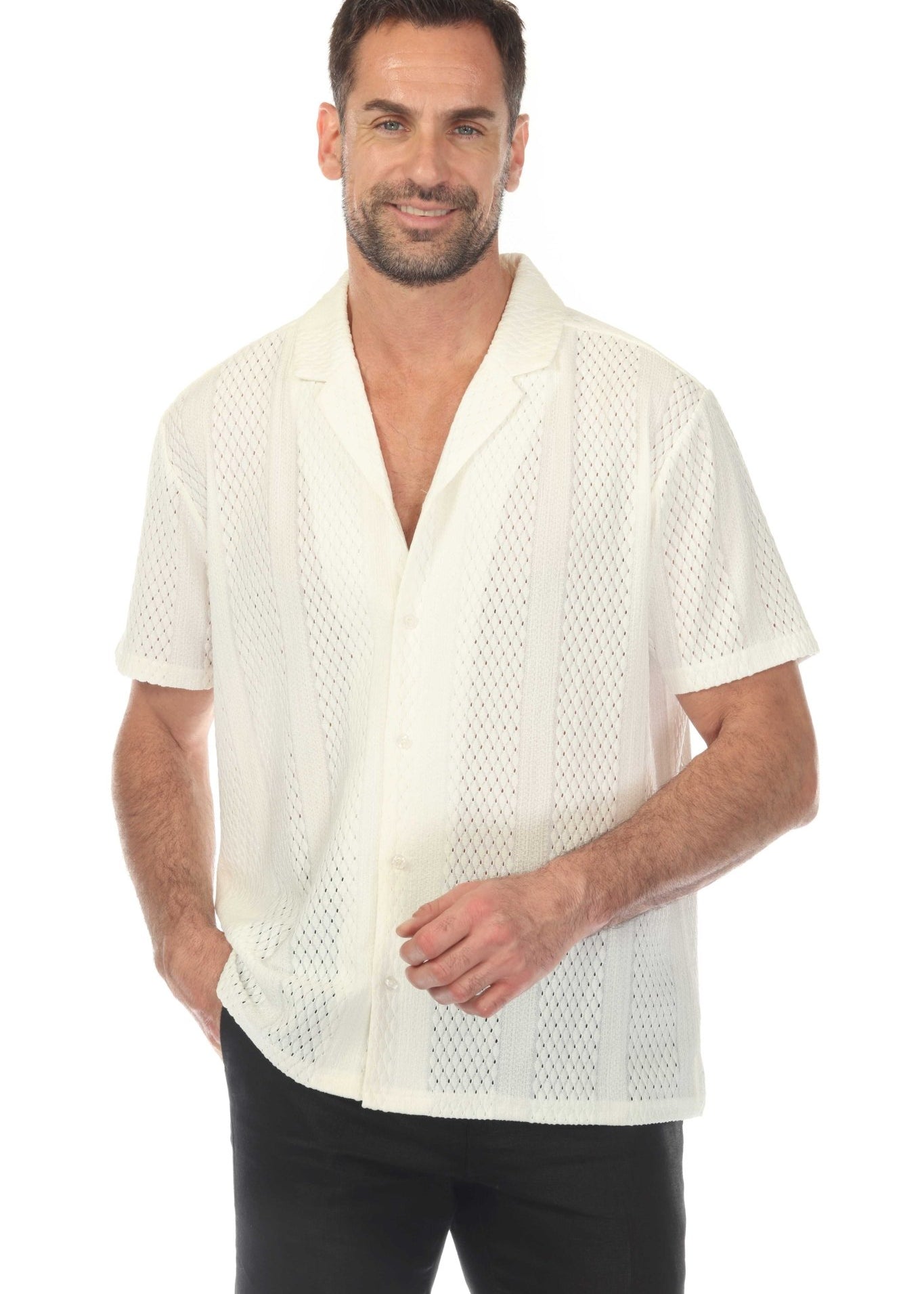 Men's Textured Button Down Knit Shirt