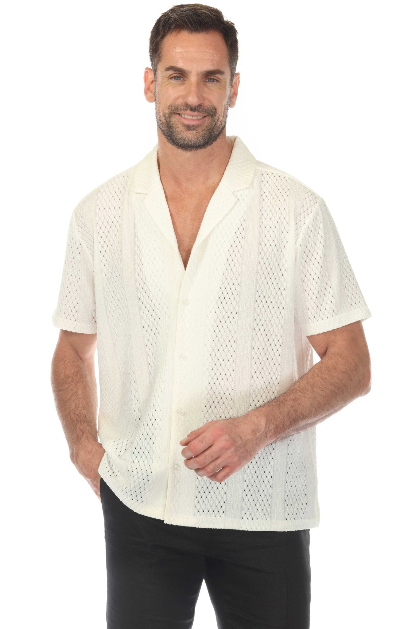 Men's Textured Button Down Knit Shirt | Mojito Large / OFF-WHITE Men's Textured Button Down Knit Shirt | Mojito Large / OFF-WHITE