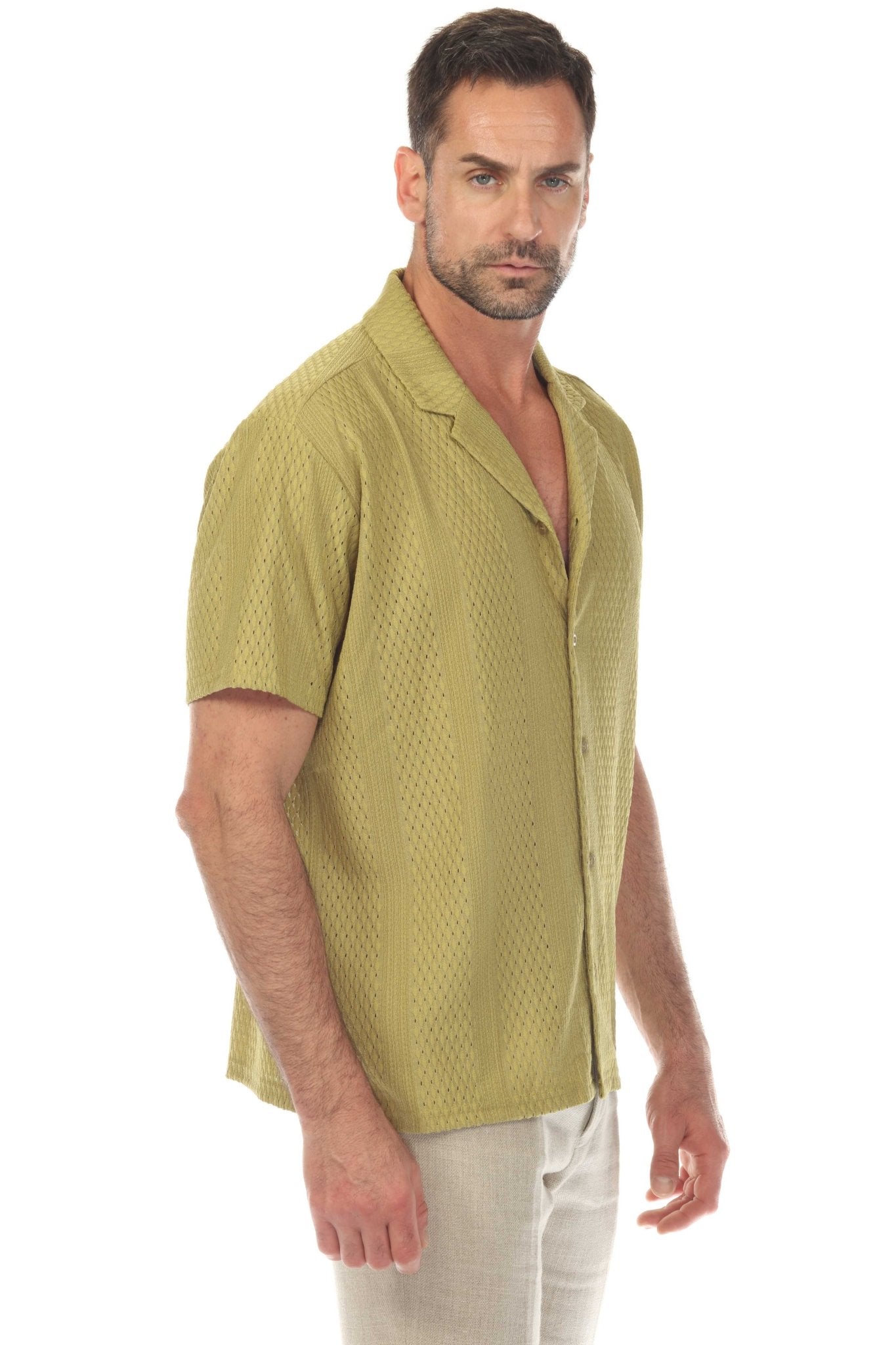 Men's Textured Button Down Knit Shirt