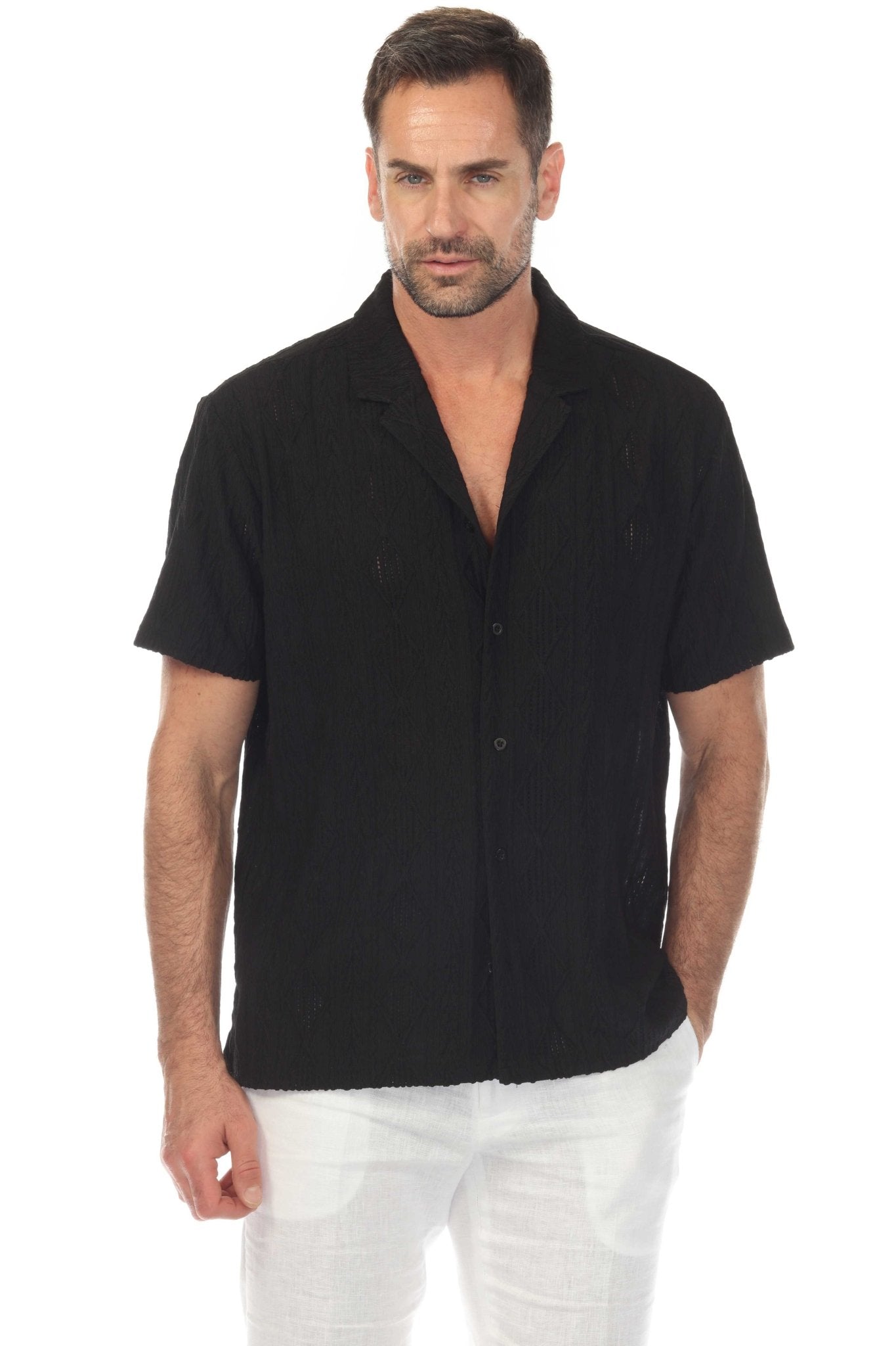 Men's Diamond Textured Button Down Knit Shirt