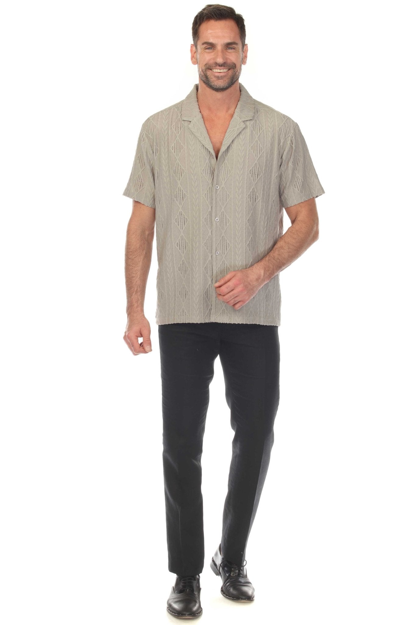Men's Diamond Textured Button Down Knit Shirt