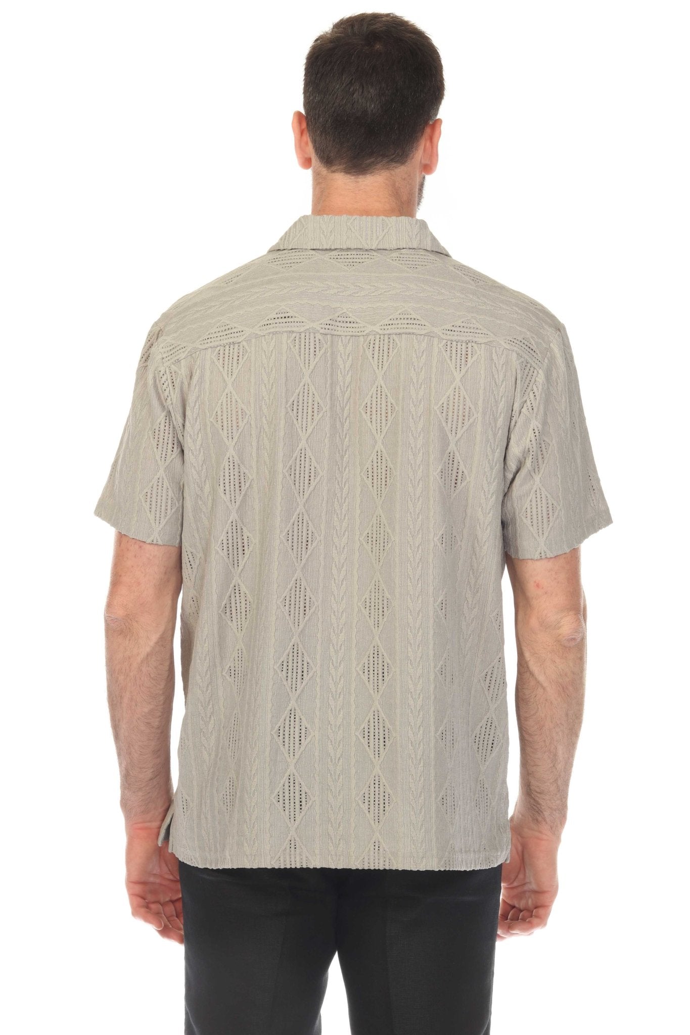 Men's Diamond Textured Button Down Knit Shirt