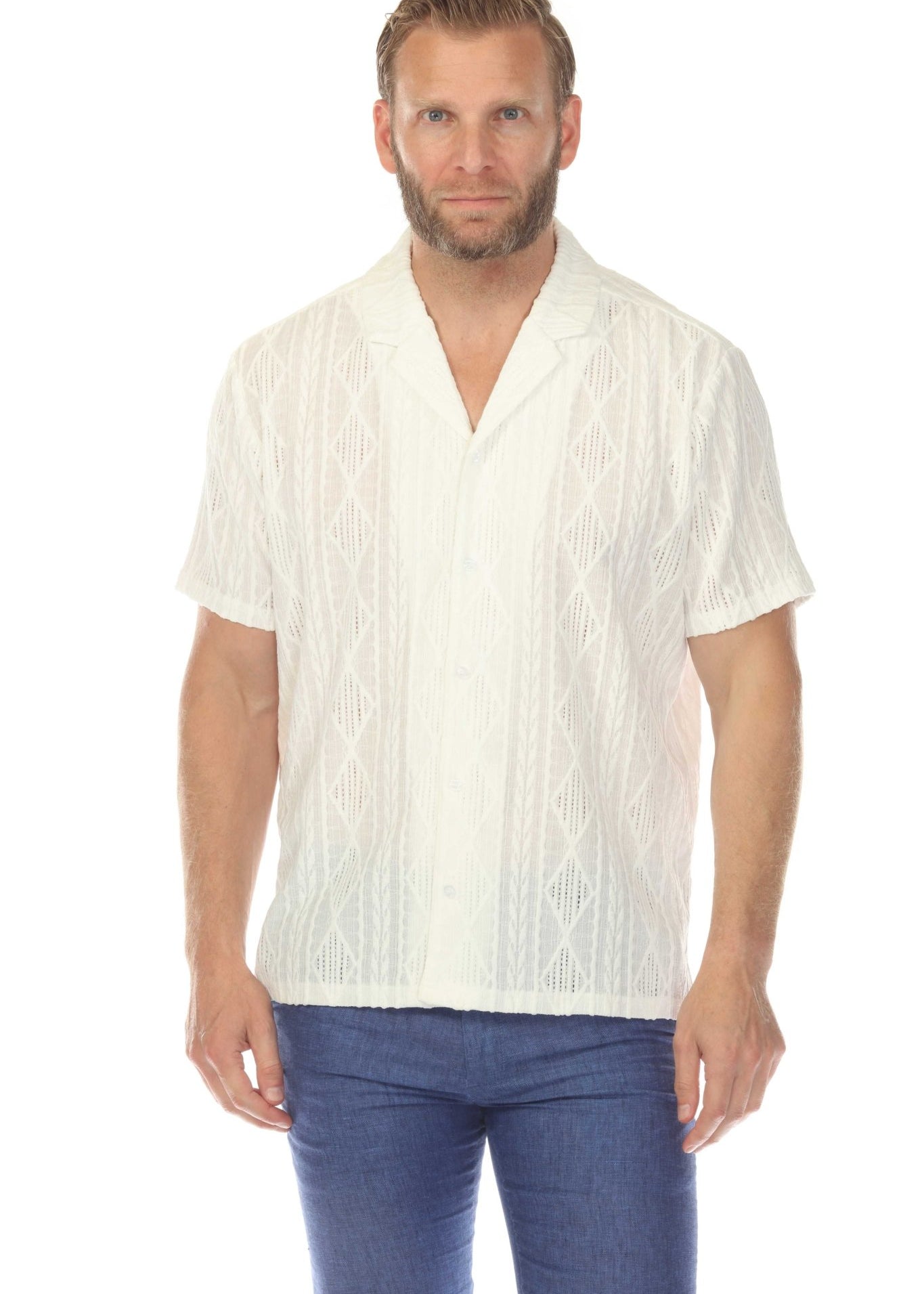 Men's Diamond Textured Button Down Knit Shirt