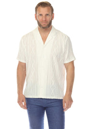 Men's Diamond Textured Button Down Knit Shirt