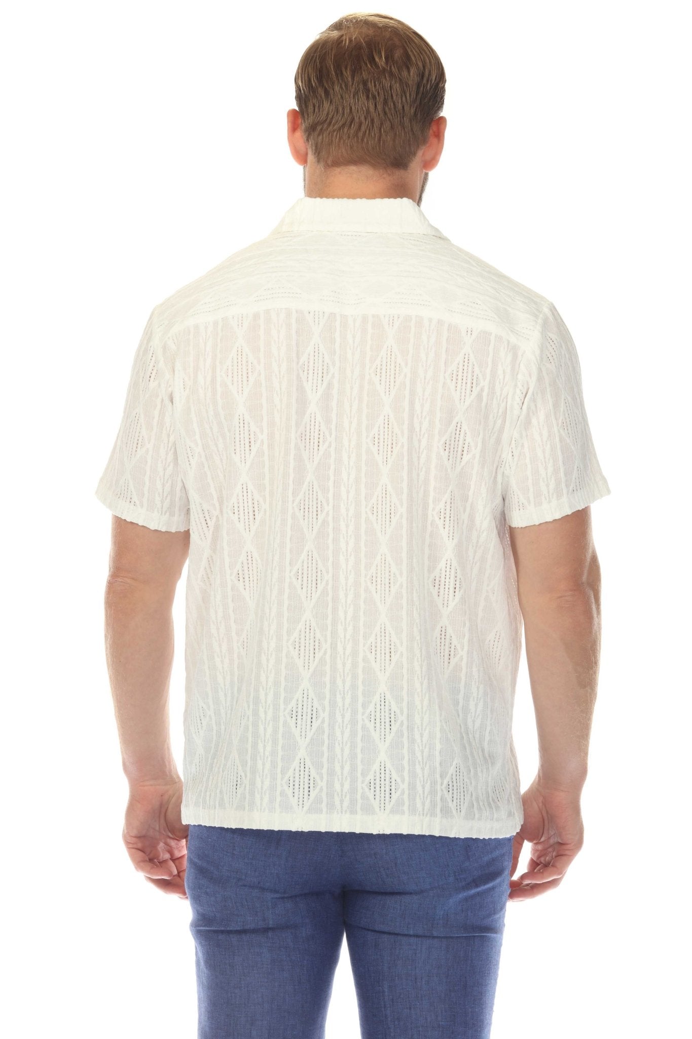 Men's Diamond Textured Button Down Knit Shirt