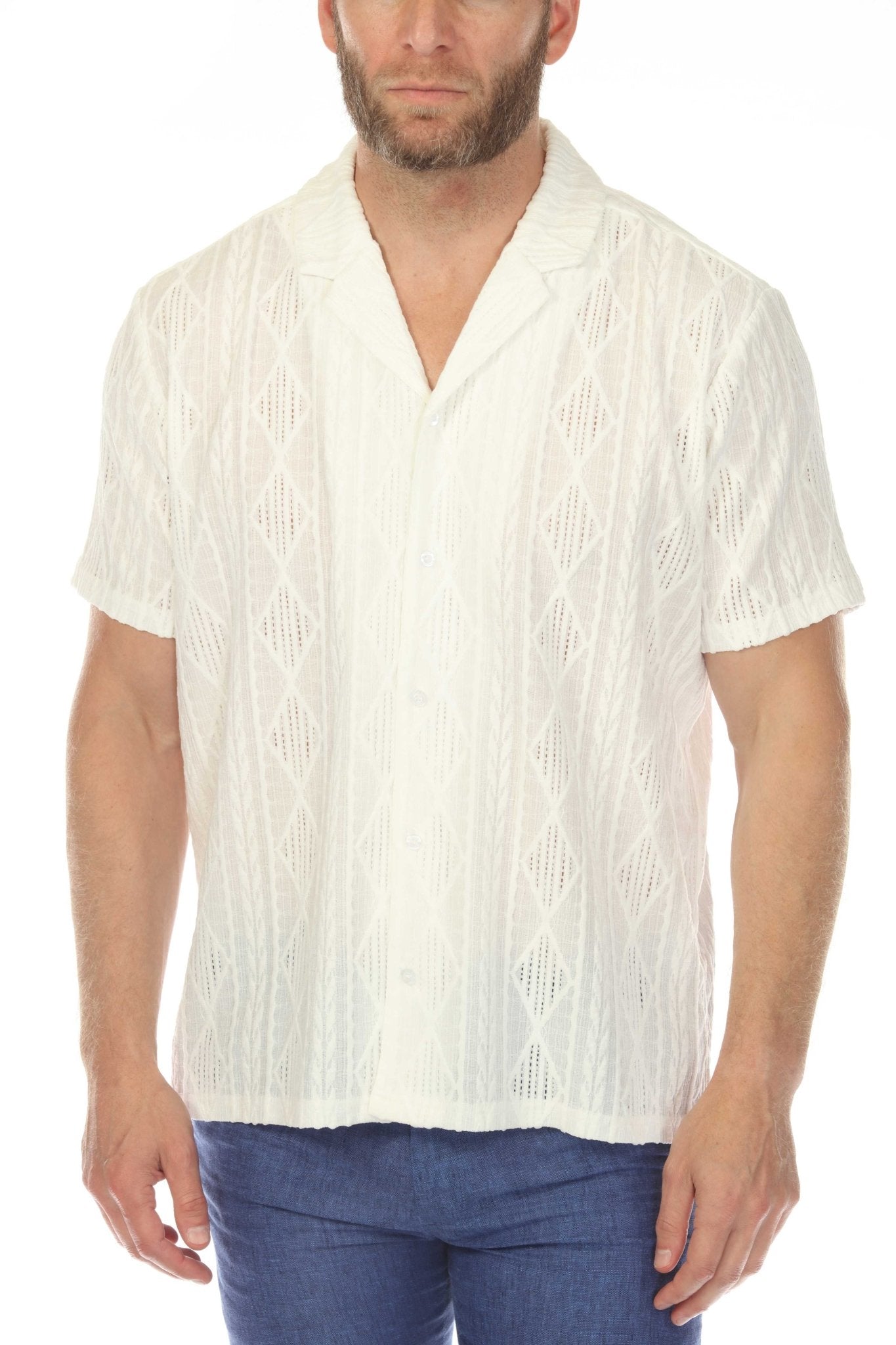Men's Diamond Textured Button Down Knit Shirt